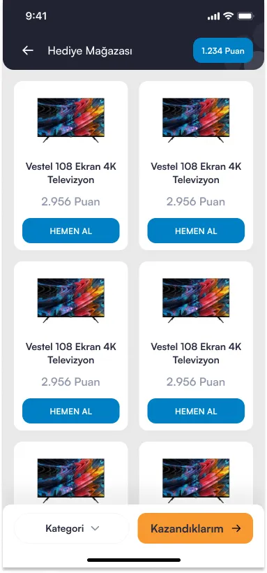 Genç Kart — Hediye mağazası ekranı