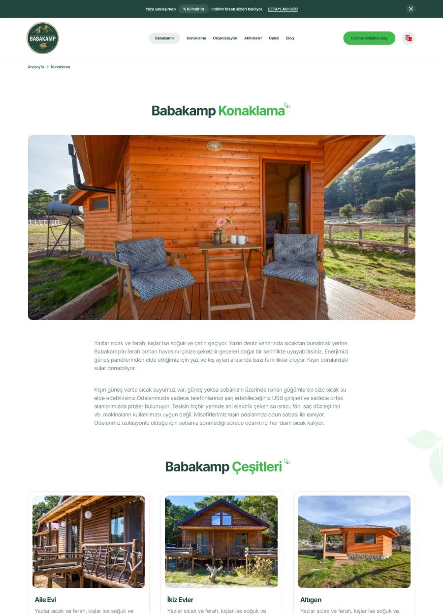 Babakamp konaklama sayfası