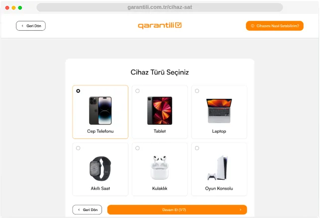 Garantili Cihaz Sat — Cihaz satış ve fiyat teklifi akışı