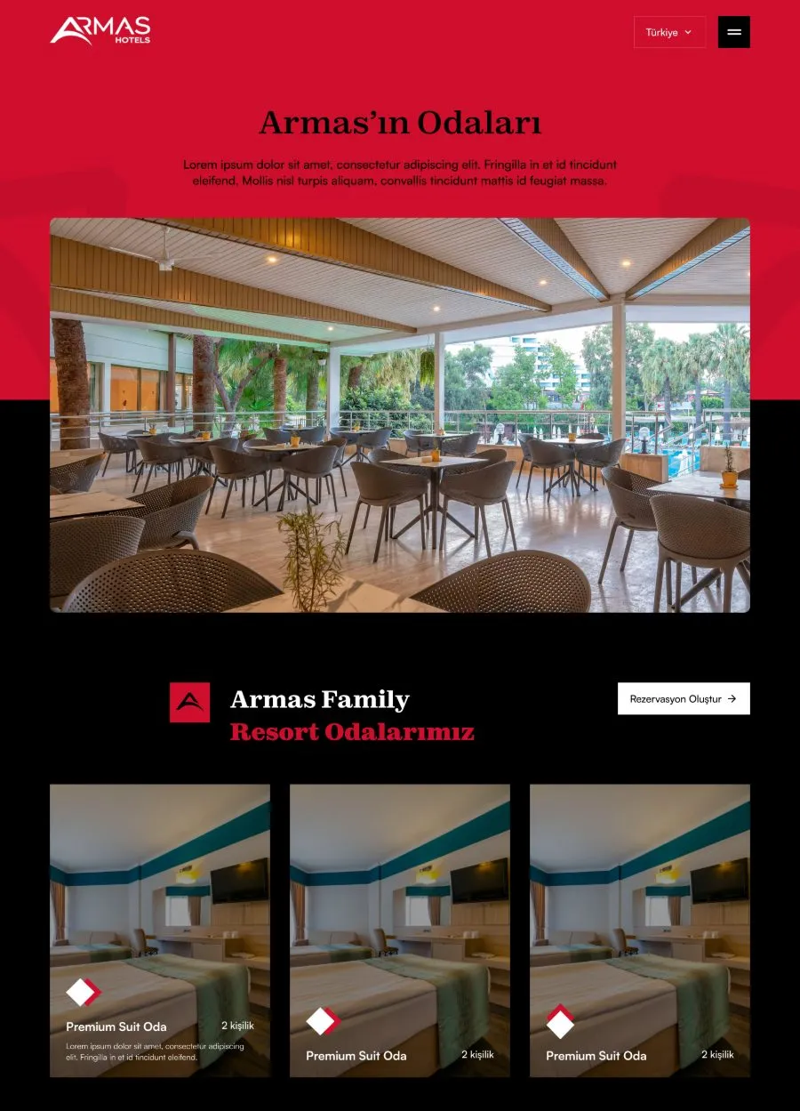 Armas Hotels odalar sayfası