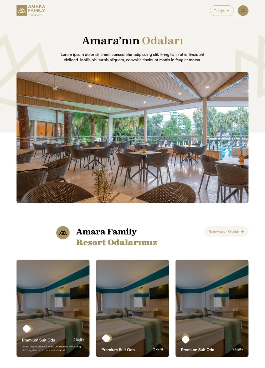 Amara Family Resort odalar sayfası