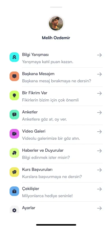 Genç Kart — Profil menüsü ekranı