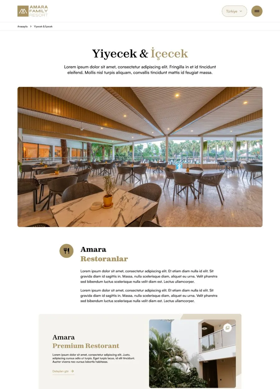 Amara Family Resort yiyecek ve içecek sayfası